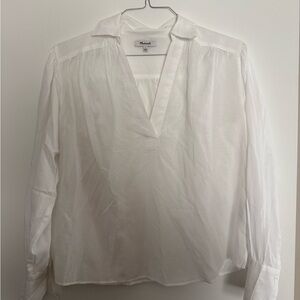 Madewell Classic White V-Neck Blouse